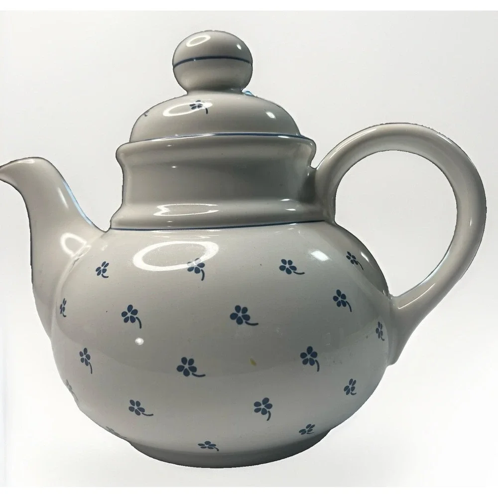 Vintage Sodahl Denmark Daisy Blue Floral Teapot Made in Germany w/Lid